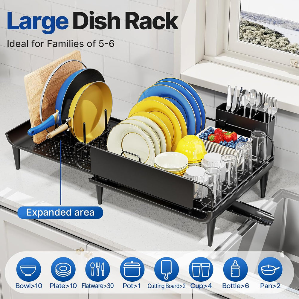 Urackify Expandable Dish Drying Rack for Kitchen Counter with Drainboard