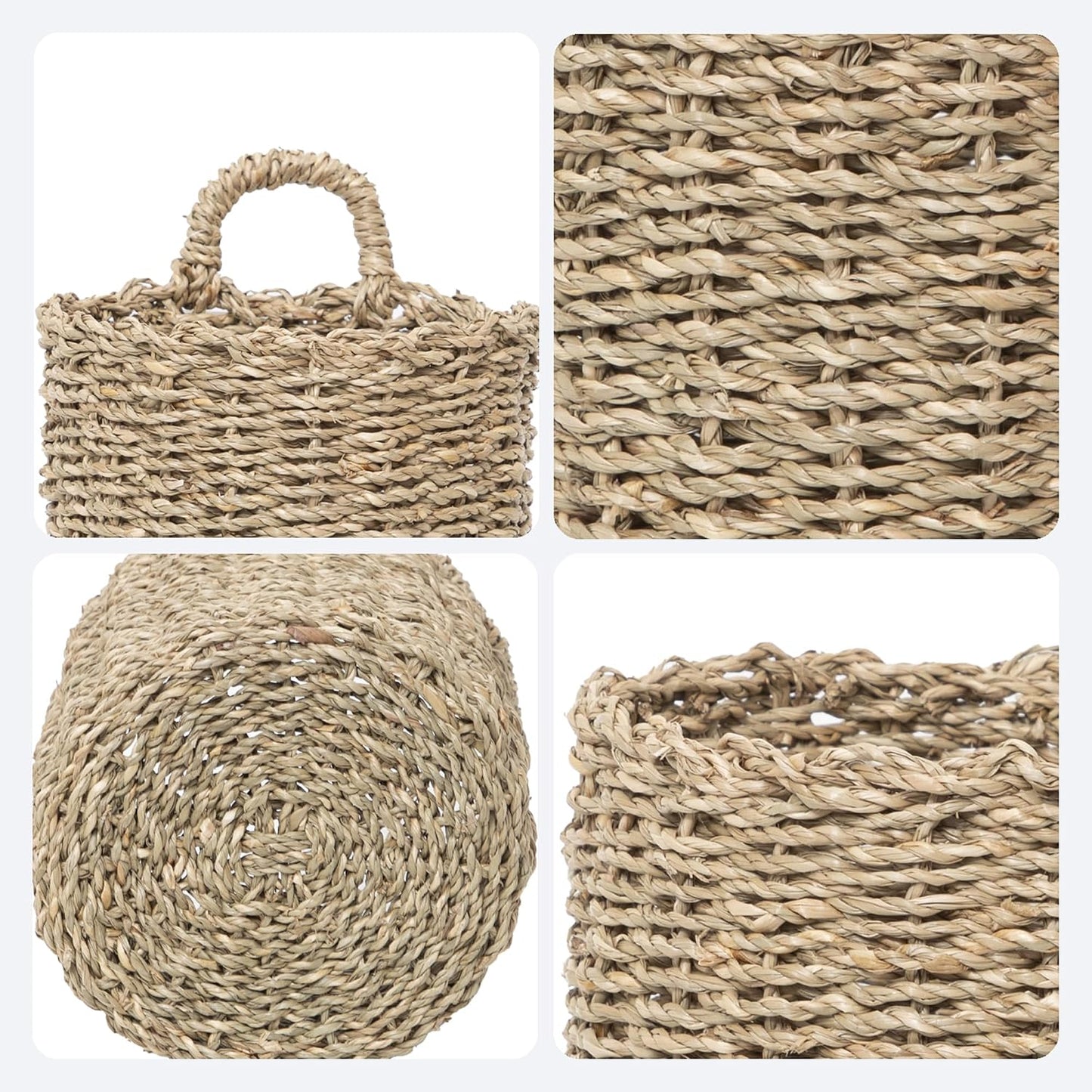 KINGWILLOW Seagrass Hanging front door decor Wall Basket | Handwoven Wall Mount Storage Basket for Bathroom Kitchen Entryway Living Room Lightweight Organizer for Small Plants Mail