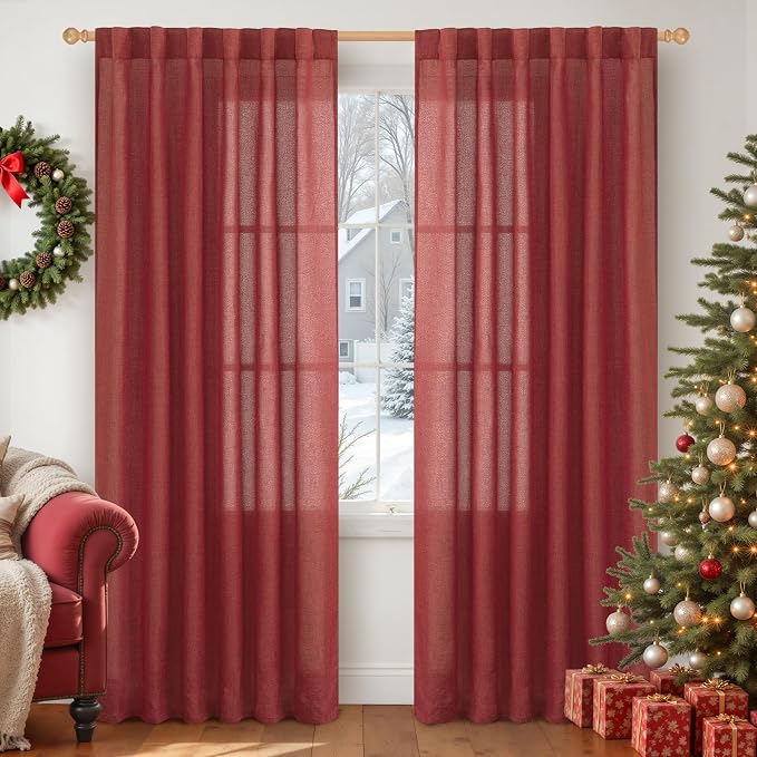 YoungsTex Red Linen Curtains 80 Inch Length by YoungsTex