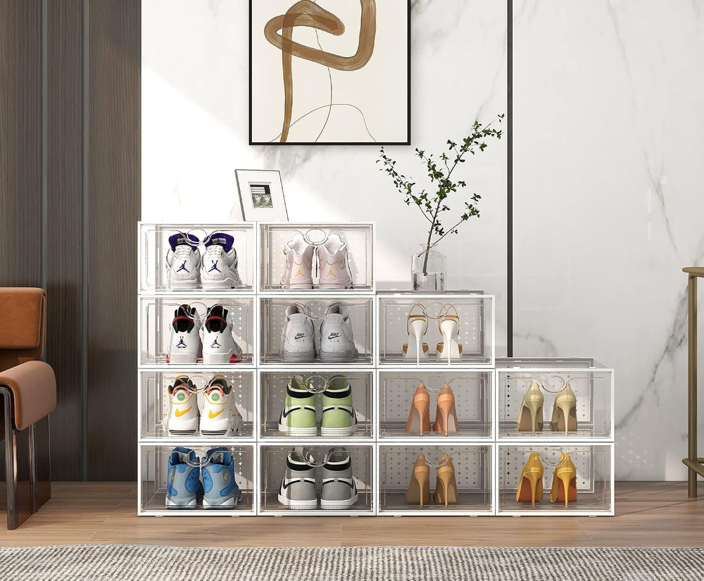 Pinkpum XXL 12 Pack Shoe Storage Box Clear Plastic Stackable Shoe Organizer