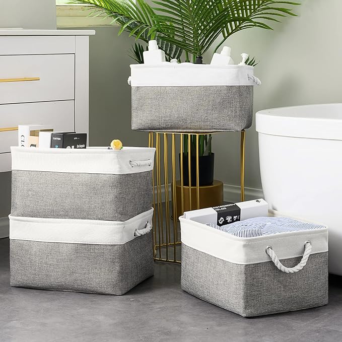 Storage Basket 16x12x8 inch Fabric Sturdy Canvas Storage Bins Organizer - Image 3