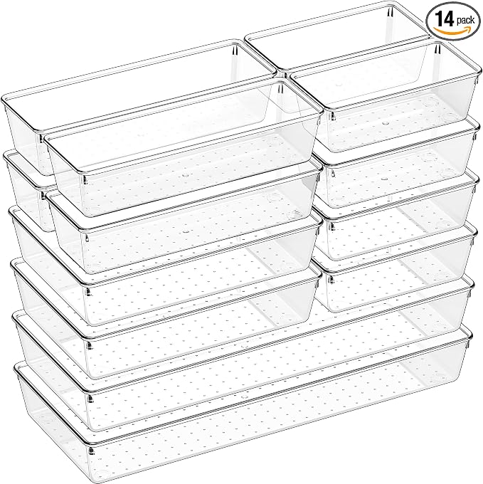 Criusia 14 PCS Clear Plastic Drawer Organizer Set by Criusia