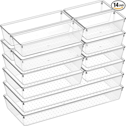 Criusia 14 PCS Clear Plastic Drawer Organizer Set by Criusia
