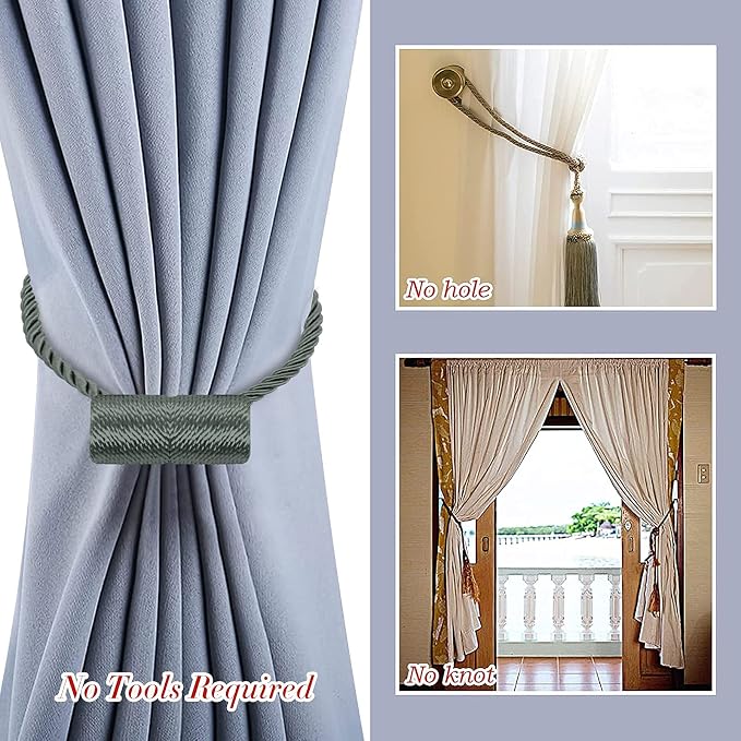 Hion Magnetic Curtain Tiebacks Gray Blue 2pcs, Curtain Tiebacks Buckles - Image 8