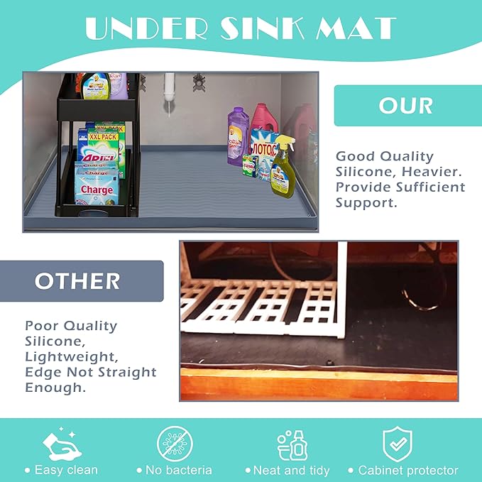 URMONA Waterproof Silicone Under Sink Mat 34'' x 22'' Shelf Liner - Image 5