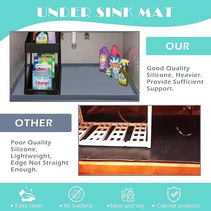 URMONA Waterproof Silicone Under Sink Mat 40'' x 22'' Shelf Liner - Image 5