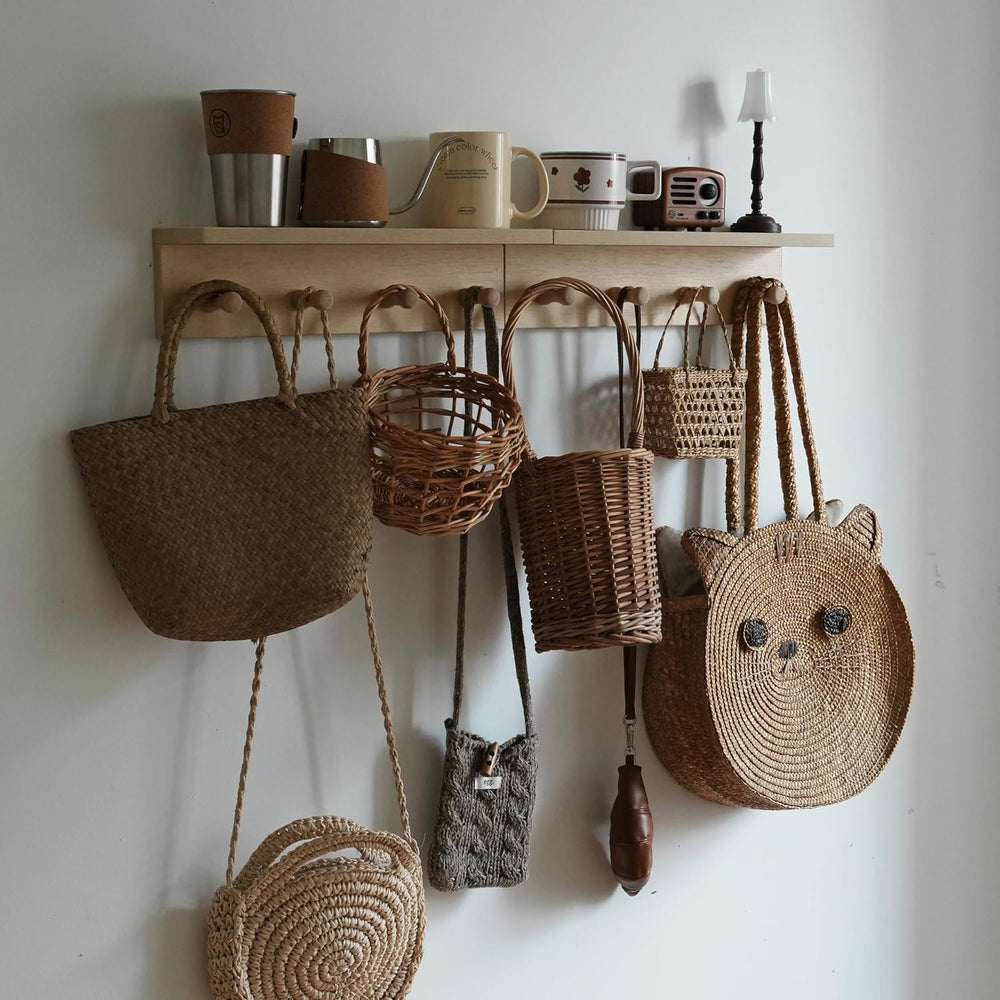 Entrance Coat Rack ，Coat Hooks, Wall-Mounted Wooden Hook Rack, Wall-Mounted S...