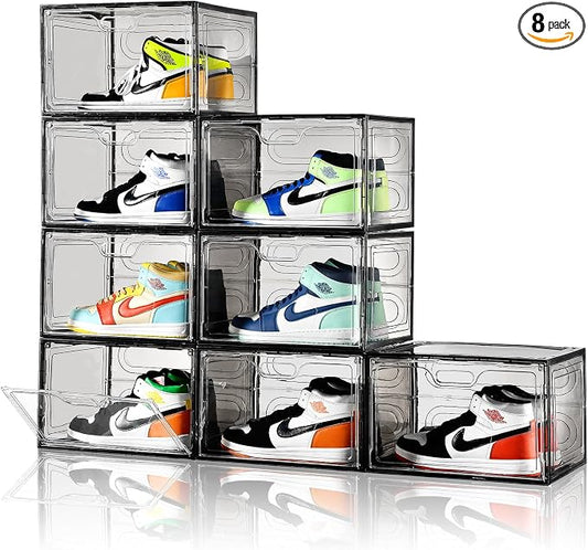 New Gray 8 Pack Shoe Boxes Stackable, Large Shoe Storage Organizer by Amllas