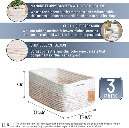 NaturalCozy 13.5”x8.5”x5.5” Rectangle Storage Baskets - Image 2