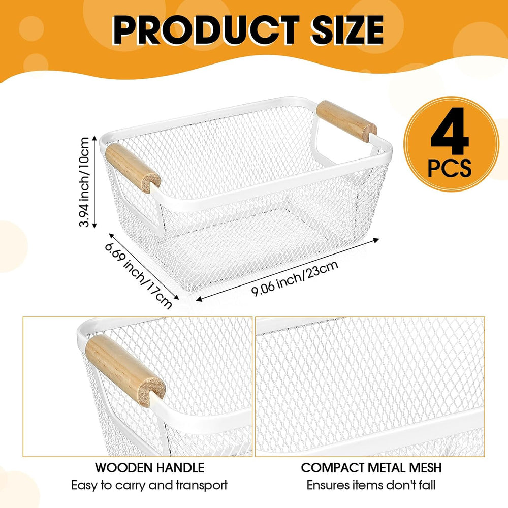 Ziliny 4 Pcs Mesh Wire Baskets for Organizing, Small, Cream White