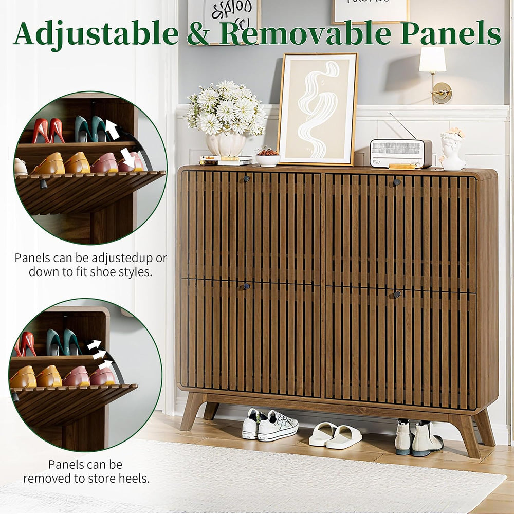 Jluomei Large Shoe Cabinet for Entryway, Bamboo Narrow Shoe Cabinet Storage w...