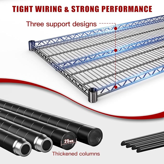 AIRAJ 60” W Storage Shelves Heavy Duty | 5 Tier Wire Shelving | 3500 LBS Metal - Image 4