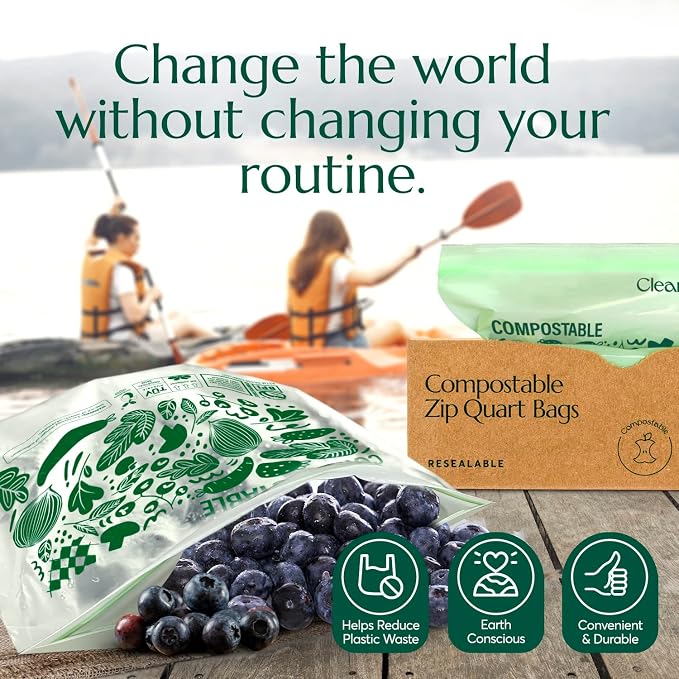 Cleanomic Compostable* Quart Size Food Storage Bags Freezer and Leak Proof - Image 7