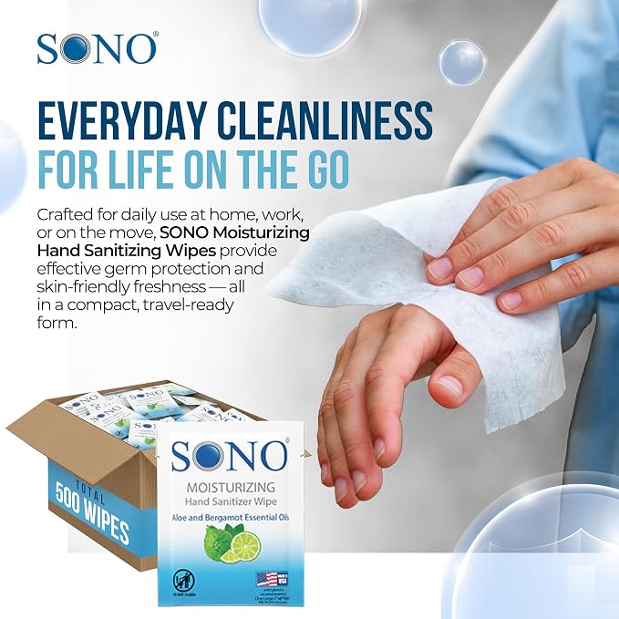 SONO Bergamot & Aloe Moisturizing Hand Sanitizer Wipes - Image 2