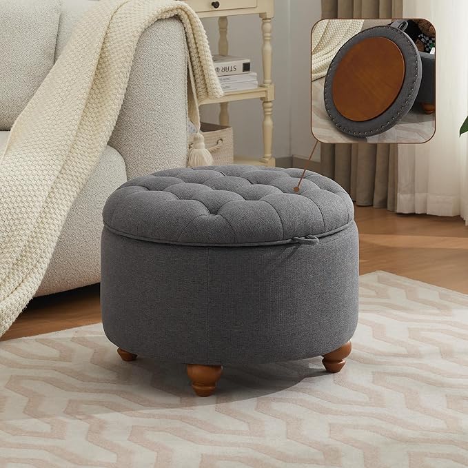 24Inch Round Storage Ottoman by WUTUTUEE