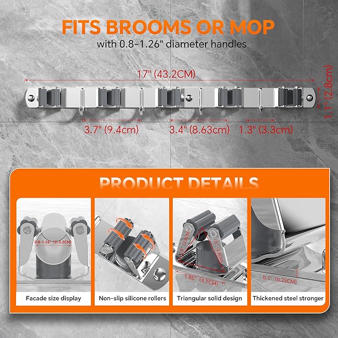 5 Grippers Broom Holder Wall Mount - Image 3