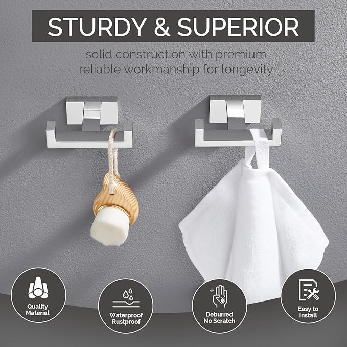 Angle Simple Double Towel Hooks, SUS 304 Stainless Steel Robe Coat Wall Hooks - Image 5