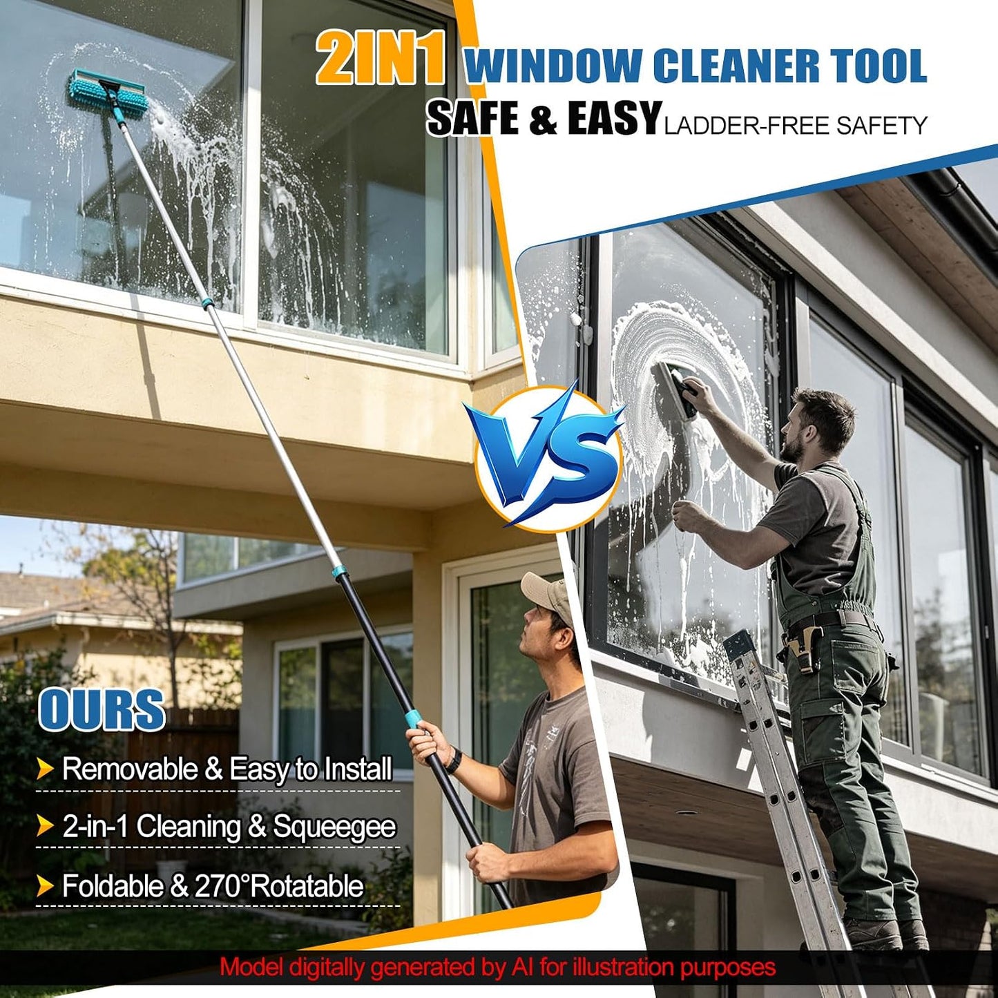 FIDISP 20 Foot High Duster with Extension Pole 4.5-12FT, 1.2" Thick Aluminum Wobble-Free Handle, 9 PCS Ceiling Fan Cleaner Duster Kit with Hooks, Spider Web Brush with Pole for High Ceilings & Outdoor