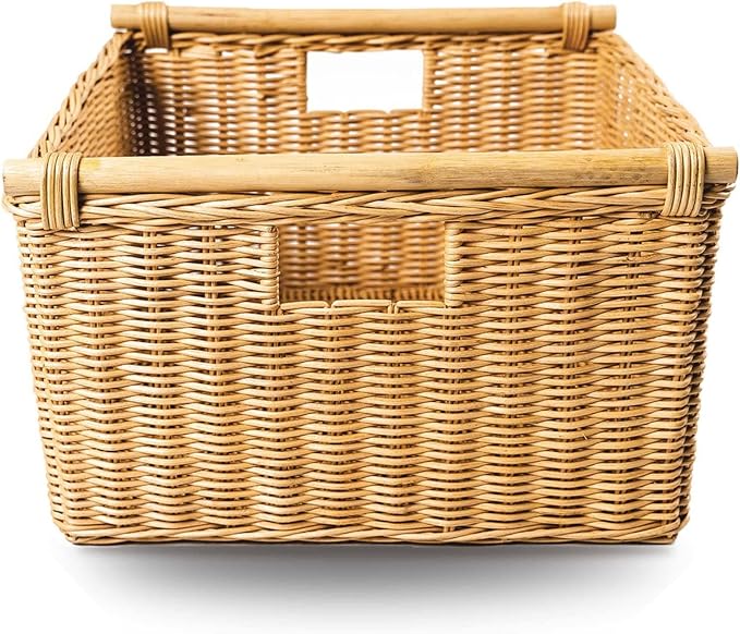 The Basket Lady Deep Pole Handle Wicker Storage Basket, 11.5 in L x 11.5 in W x - Image 3