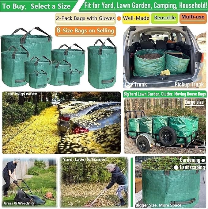 Professional 2-Pack 137 Gallon Lawn Garden Bags Large Yard Waste Bags - Image 2