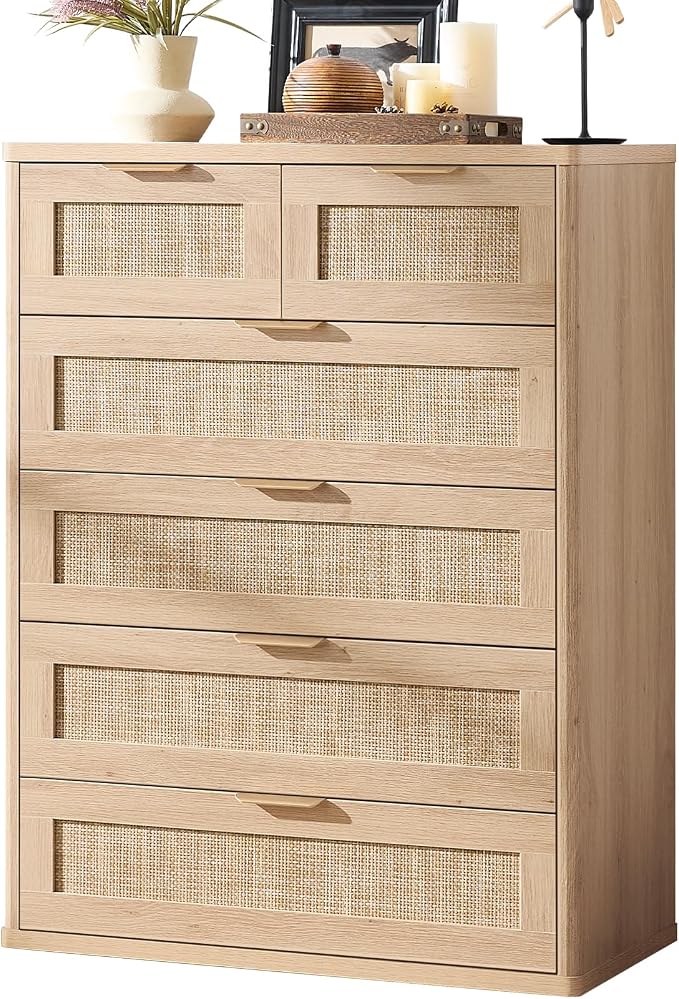 LEYAOYAO Rattan Dresser for Bedroom, Modern 6 Drawers Boho Dressers by LEYAOYAO-Findtheshiningpointofyourideallife%EF%BC%81
