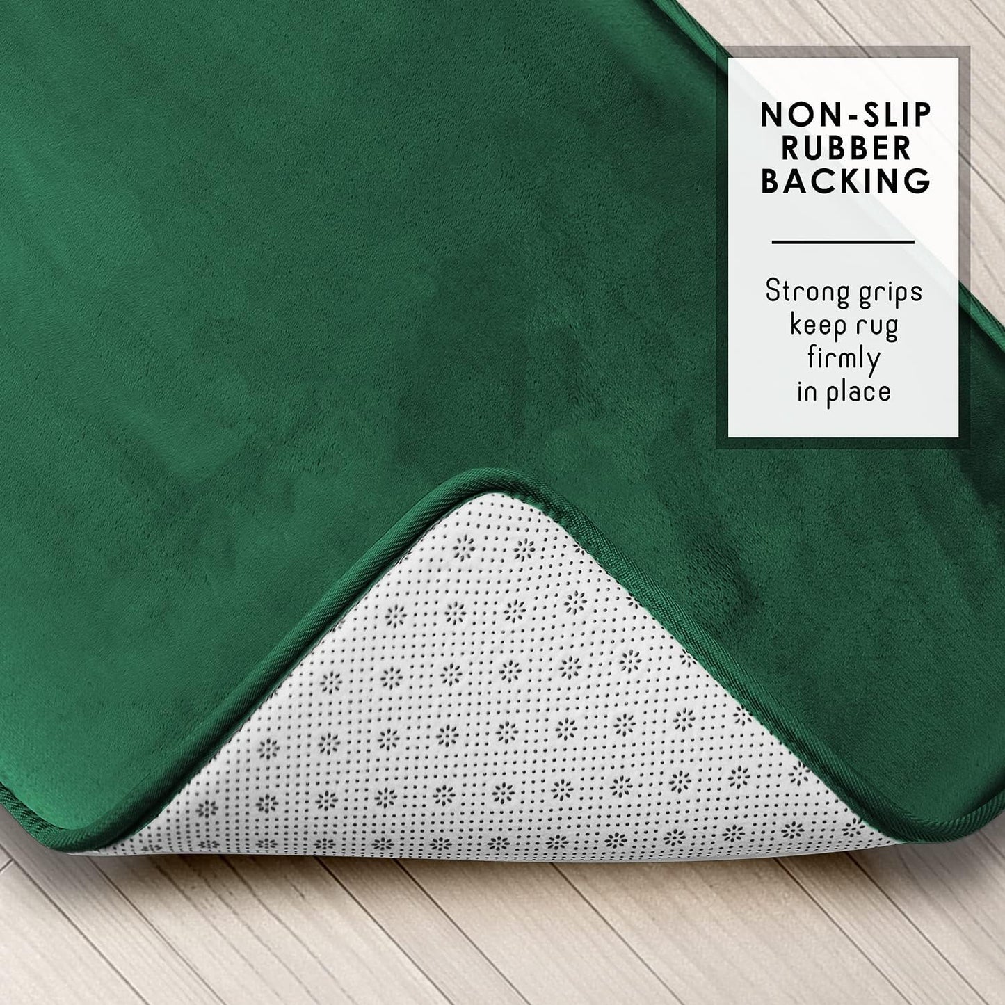 Clara Clark 3 Piece Bathroom Rugs Bath Mat Set, Velvet Memory Foam Bath Mats for Bathroom - Non-Slip, PVC Backing Bath Rugs, Washable - Dries Quickly, Green