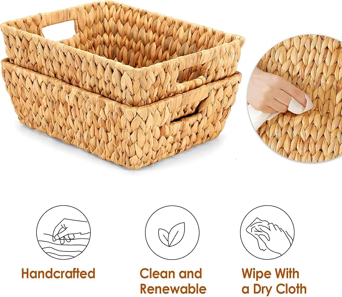 Water Hyacinth Wicker Baskets 2 Pack, Large Storage Basket - Image 7