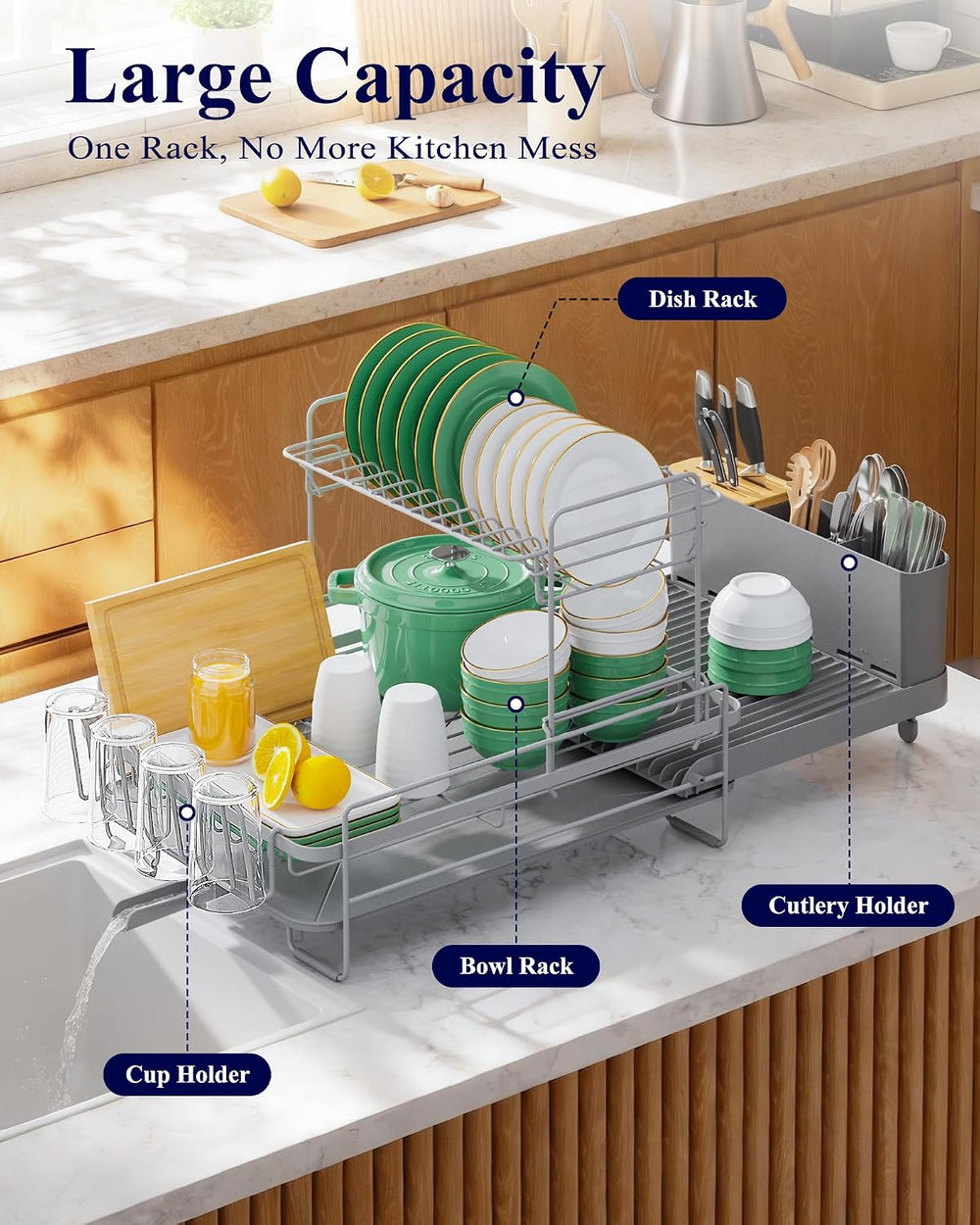 Kitsure Extendable Dish Drying Rack, 19.2"-26.7" L x 12.9" W, ...