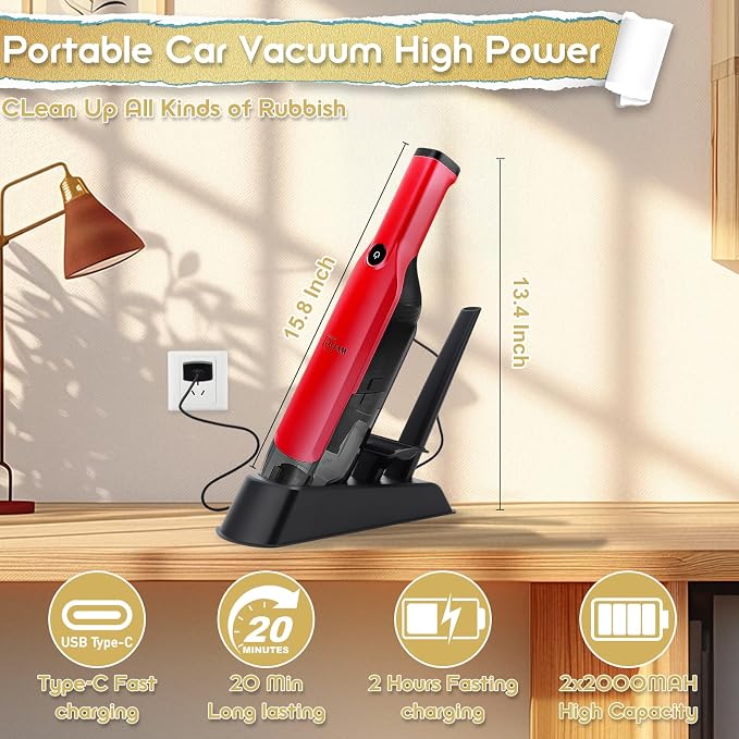 Handheld Vacuum Cordless, 15KPA High Power Suction, USB Quick Charge, Car - Image 4