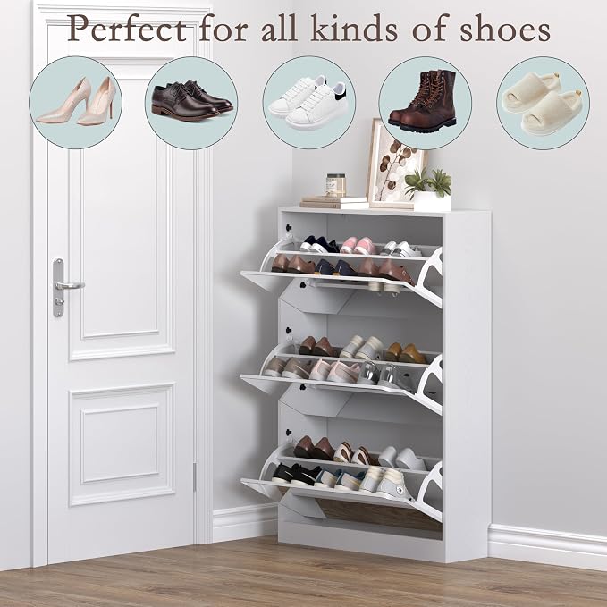 Shoe Cabinet with 3-Flip Mirror Drawers, Freestanding Shoe Rack Organizer with - Image 4