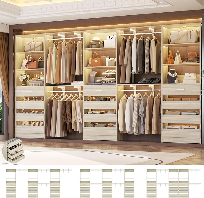 Aheaplus Closet System Set of 3, 138.5" Wood Closet Organizer System Tower by Aheaplus