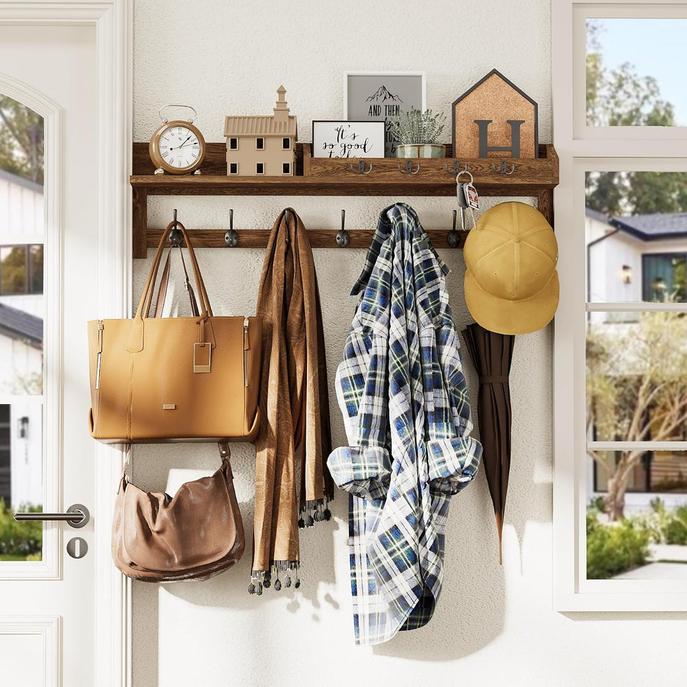 AMBIRD Coat Rack Wall Mount, 35 inch Large Wall Hooks with Shelf, Entryway Sh...