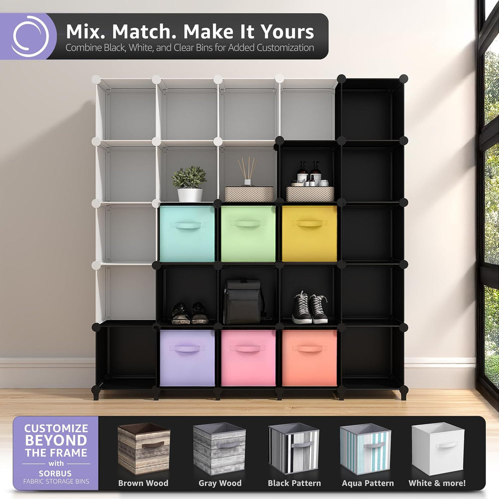 Sorbus 6 Cube Storage Organizer with 6 Fabric Bins (Black)