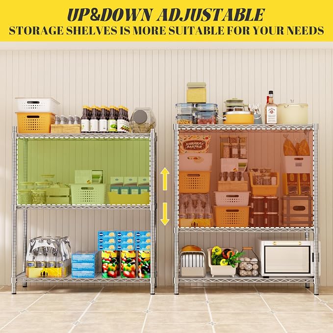 Storage Shelves, 3-Tier Adjustable Metal Industrial Utility Shelf Rack - Image 6