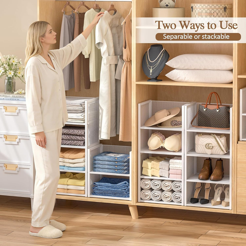 4-Tier Stackable Closet Organizers and Storage Basket, Wire Clothes Shelf Org...