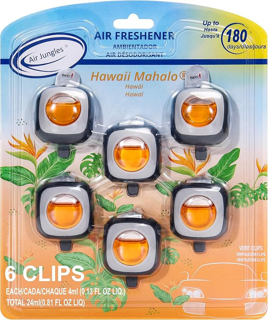 Air Jungles Hawaiian Scent Car Air Freshener Clip, 6 Vent Clips, 4 ml Each by AirJungles