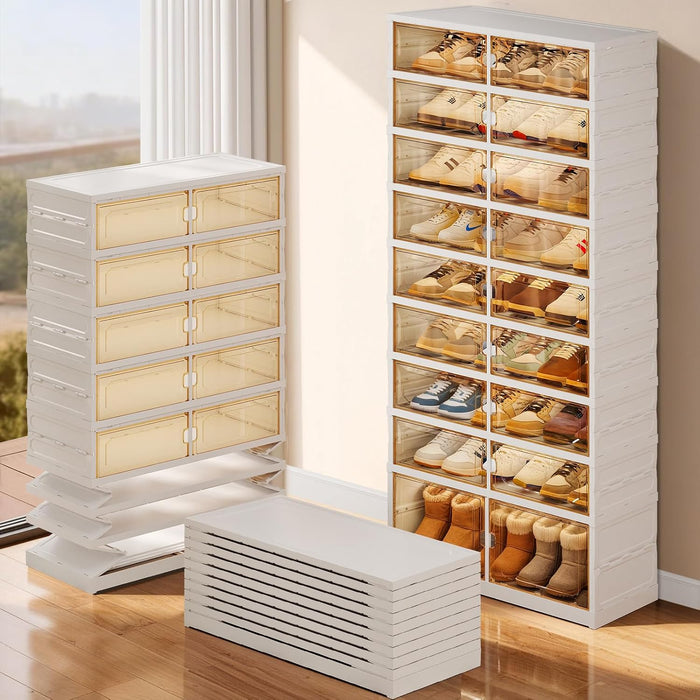 EHAMILY Wide 9-Tier Foldable Shoe Rack Organizer, 27 Pairs, White