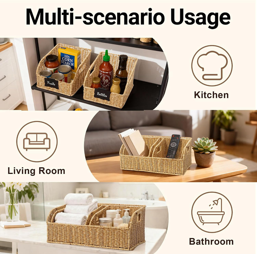 Brownlily Faux Wicker Pantry Storage Baskets, Natural-Single Set (3-Piece)
