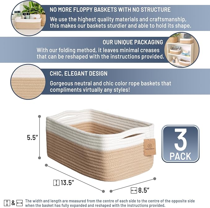 NaturalCozy 13.5”x8.5”x5.5” Storage Baskets - Image 2