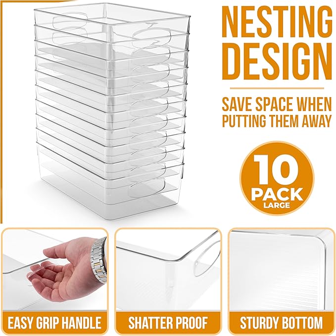 Sorbus Large Clear Plastic Storage Bins, 10 Pack Clear Organizer Bins - Image 2