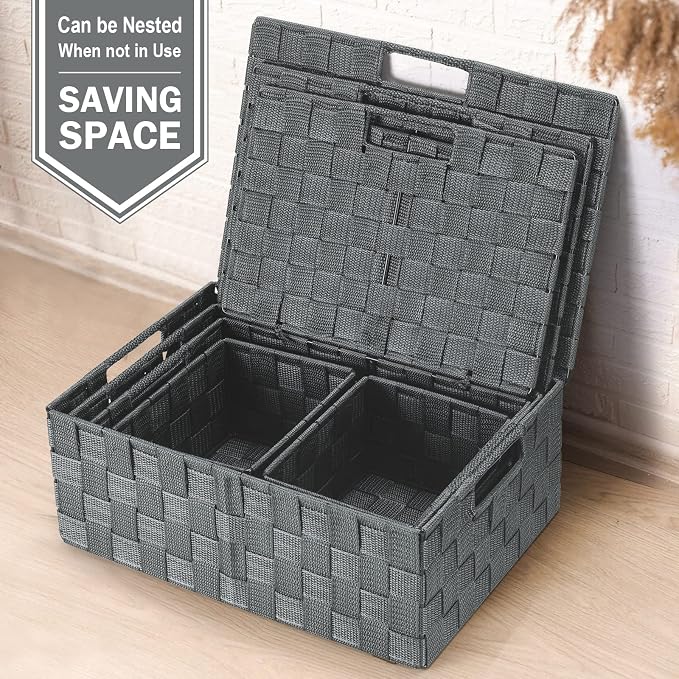 Storage Bins with Lids, Woven Storage Box Organizer Containers Decorative - Image 7