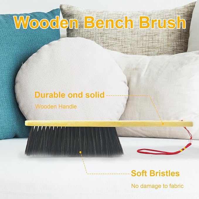 2 Piece Wooden Hand Broom, Dust Brush, Bench Brushes, Soft Bristles, Long - Image 3