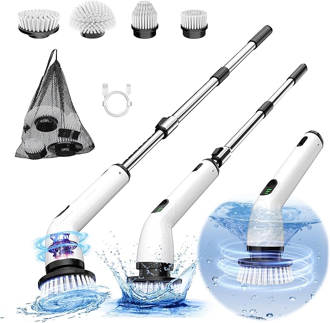 Electric Spin Scrubber, Full-Body IPX7 Waterproof Cordless Shower Scrubber by keimi