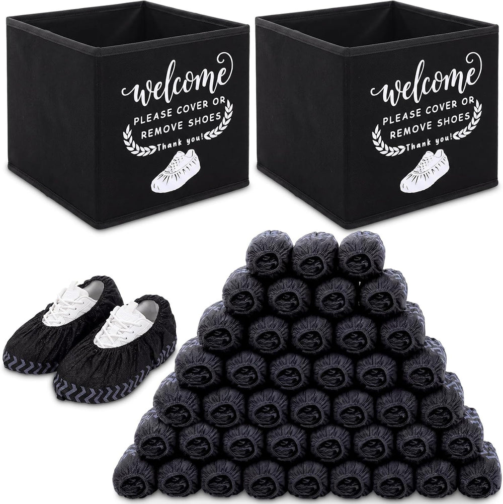 Didaey 600 Pcs Disposable Shoe Covers Non Slip 2 Dispenser Box Set, Black