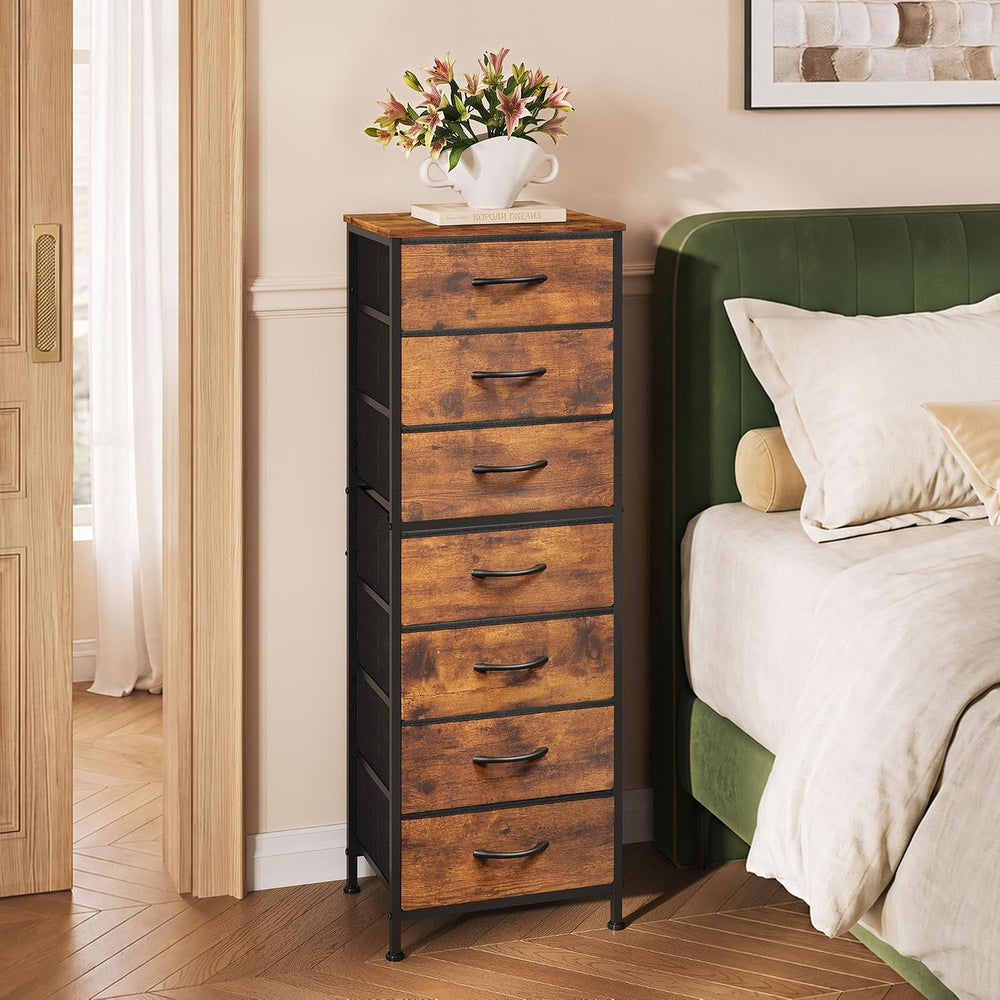 WLIVE Tall Dresser for Bedroom, 7 Drawer Dresser, Rustic Brown