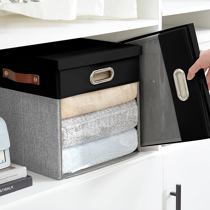 Fabric Storage Cubes with Clear Windows and Lids, Decorative Storage Boxes - Image 6