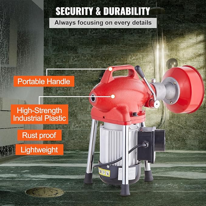 VEVOR Drain Cleaner Machine 120FT x 5/8 Inch, 370W Electric Sewer Snake Auger - Image 6