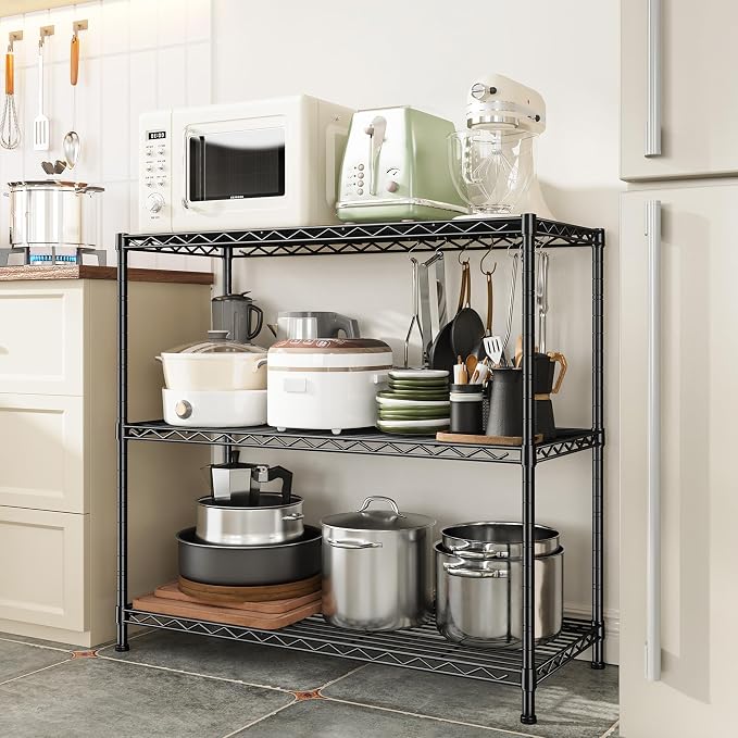 3- Shelf Metal Shelving Unit 35.6Wx14Dx36H Adjustable Storage Shelves Heavy - Image 5