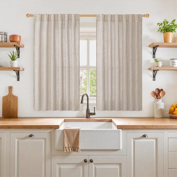 YoungsTex Natural Linen Curtains 45 Inch Length - Image 2
