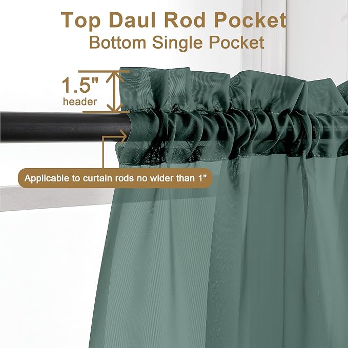 Chyhomenyc Hunter Green Sheer Curtains 96 inches Long 2 Panels, Light Filtering - Image 2